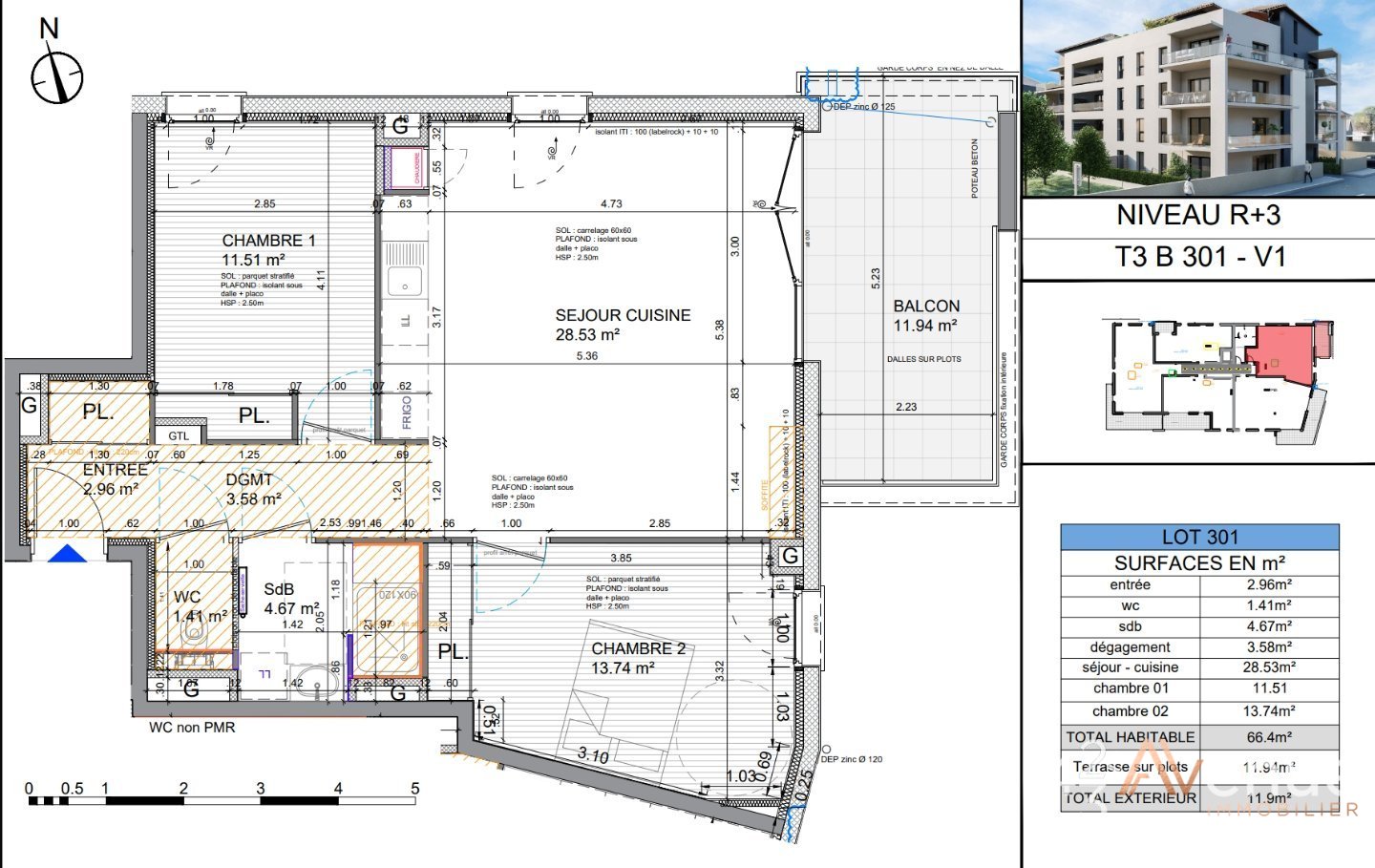 APPARTEMENT T3 - VEAUCHE - 66.4 m2 - 229000€