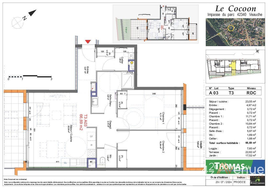 APPARTEMENT T3 NEUF A VENDRE - VEAUCHE - 66.69 m2 - 231000€
